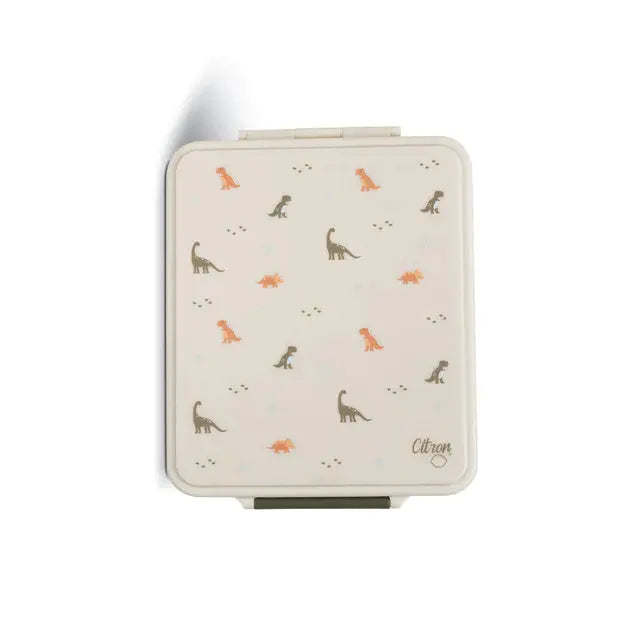 Grand Lunch Box With 4 Compartments And 1 Food Jar - Dino- Green Citron