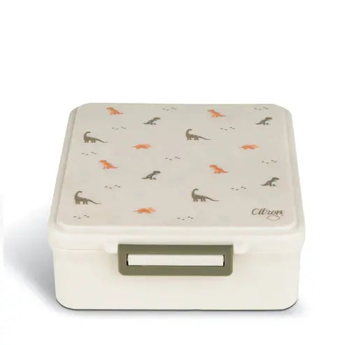 Grand Lunch Box With 4 Compartments And 1 Food Jar - Dino- Green Citron