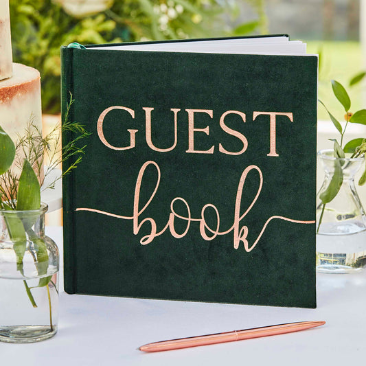 Green Velvet Foiled Wedding Guest Book Ginger Ray