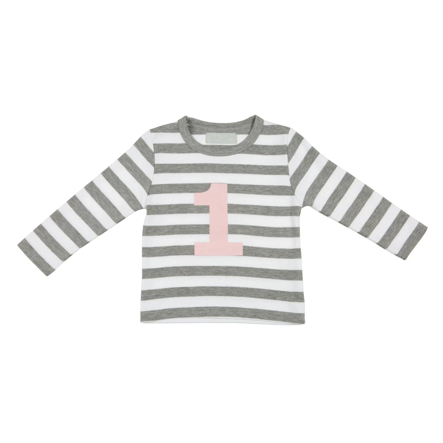 Grey Marl & White Striped Number 1 T Shirt (Mallow Pink) Bob & blossom
