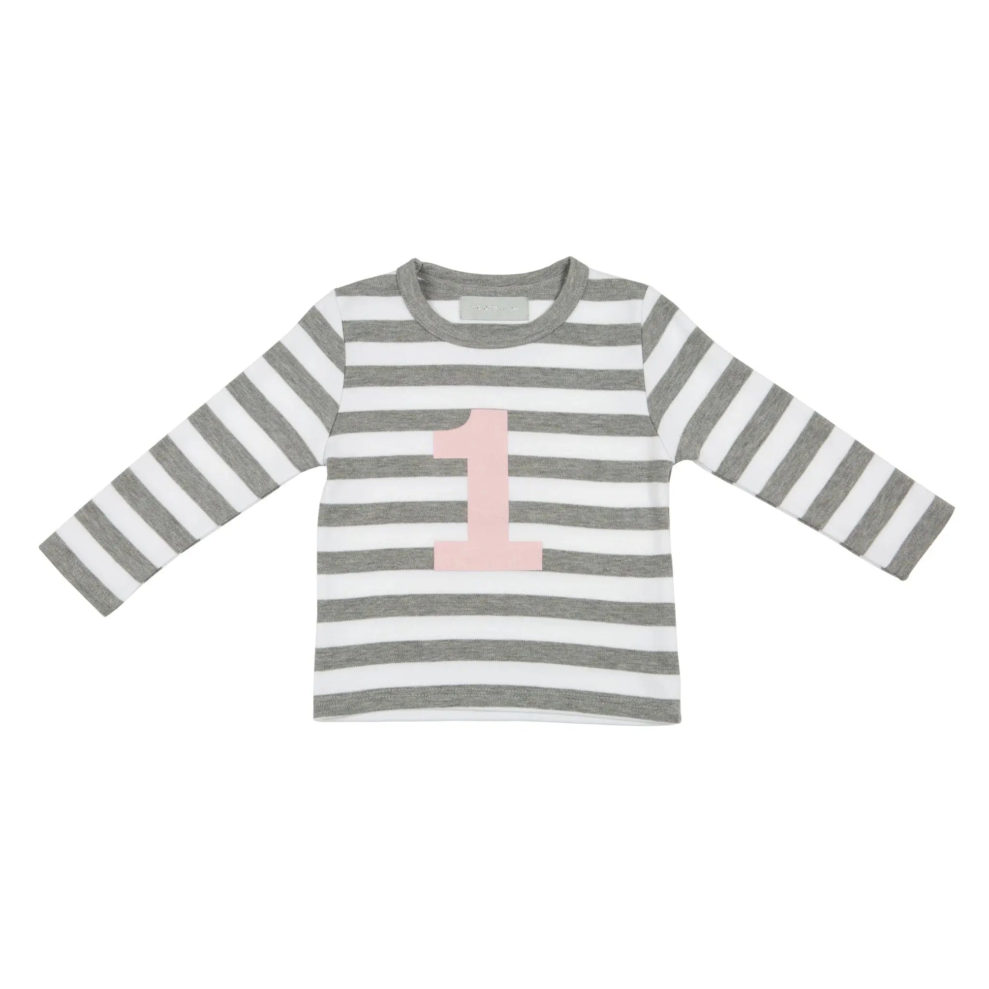 Grey Marl & White Striped Number 1 T Shirt (Mallow Pink) Bob & blossom