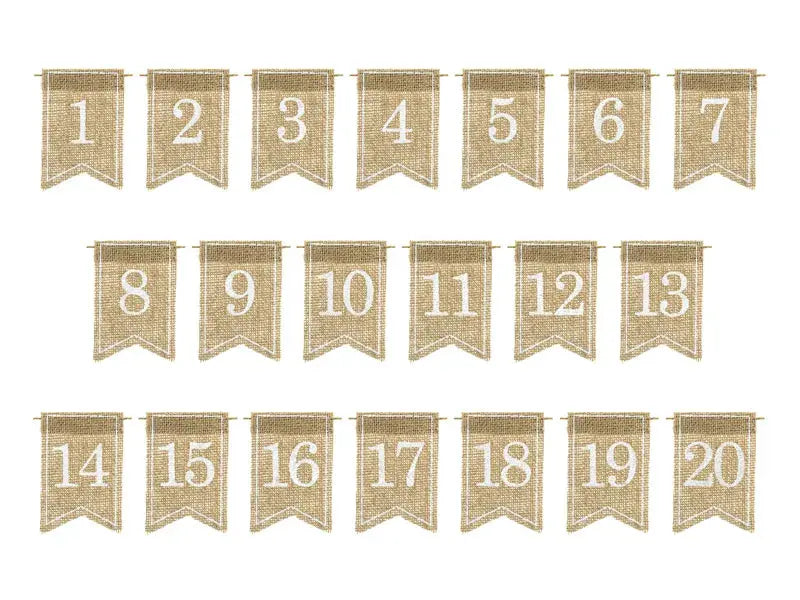 Jute Signs Table Numbers 1 - 20 Partydeco