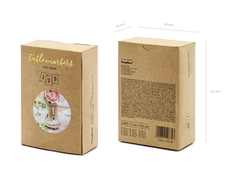 Jute Signs Table Numbers 1 - 20 Partydeco