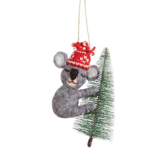 Koala With Christmas Tree Felt Decoration SASS AND BELLE
