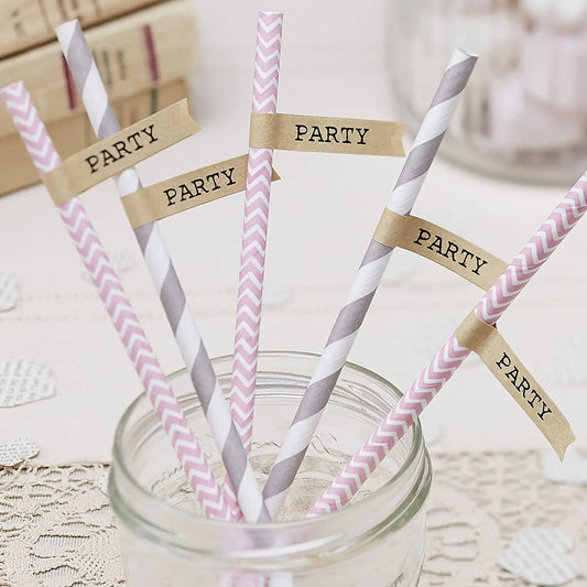 Kraft straw flags/tags - Party! Ginger Ray