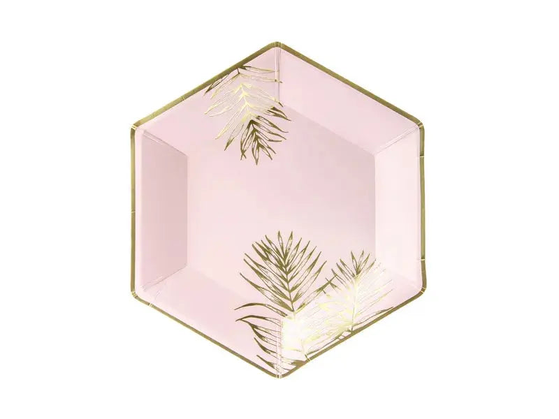 Light Pink Leaves Plates Partydeco