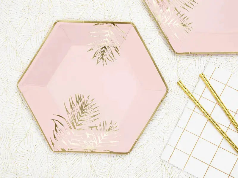 Light Pink Leaves Plates Partydeco