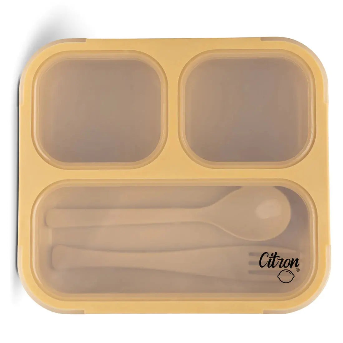 Lunch Box with Fork and Spoon - Yellow Citron