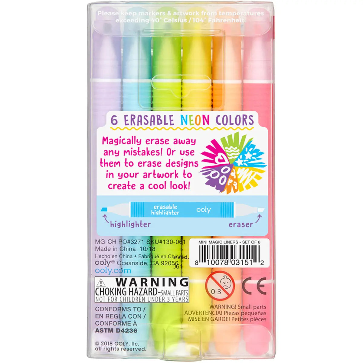 Mini Magic Liners Erasable Highlighters – Set of 6 OOLY