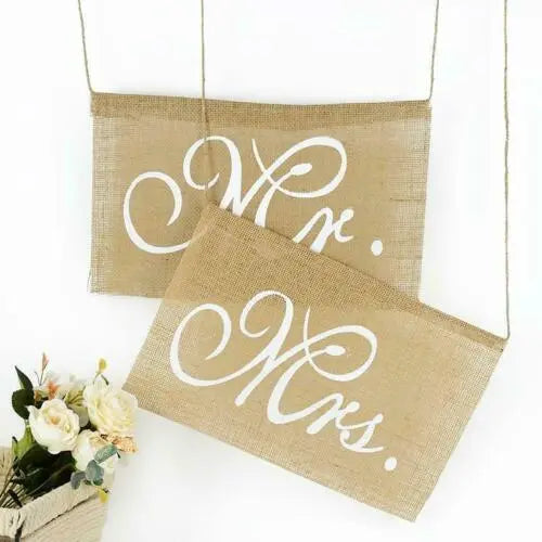 Mr & Mrs Chair signs rustic banner Partydeco