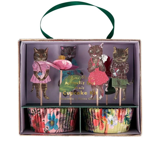 Nathalie Lete Flora Cat Cupcake Kit (set of 24 toppers Meri Meri
