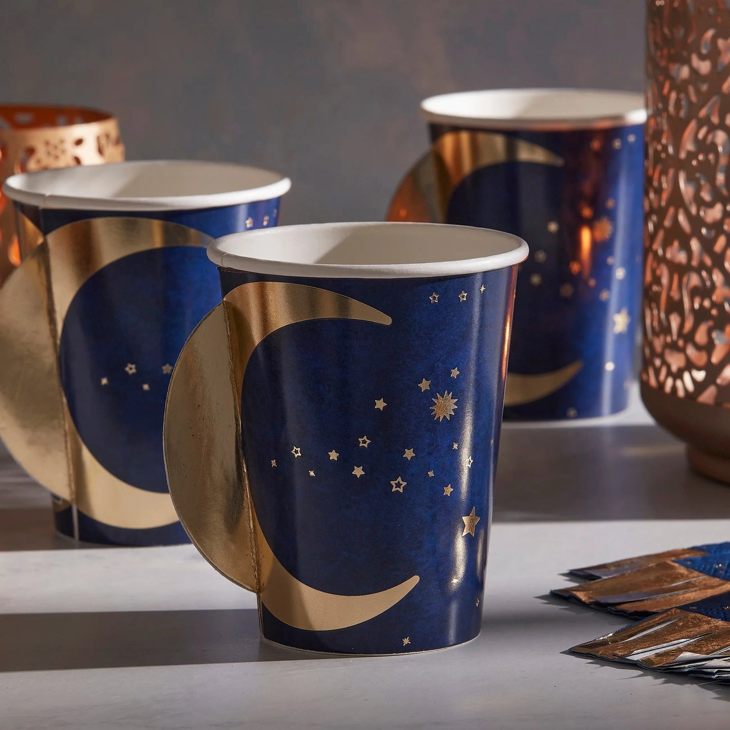 Navy & Gold Pop Out Moon Eid Paper Cups Ginger Ray