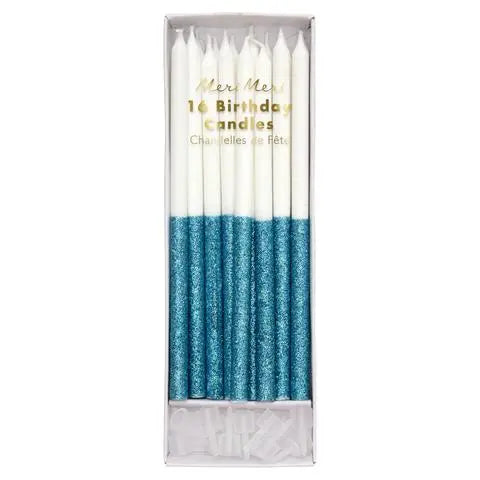 Ocean blue Glitter long Party Candles Meri Meri