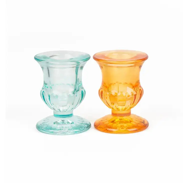 Pack Of 2 Blue And Orange Crystal Candle Holders Hf HELIO FERRETI