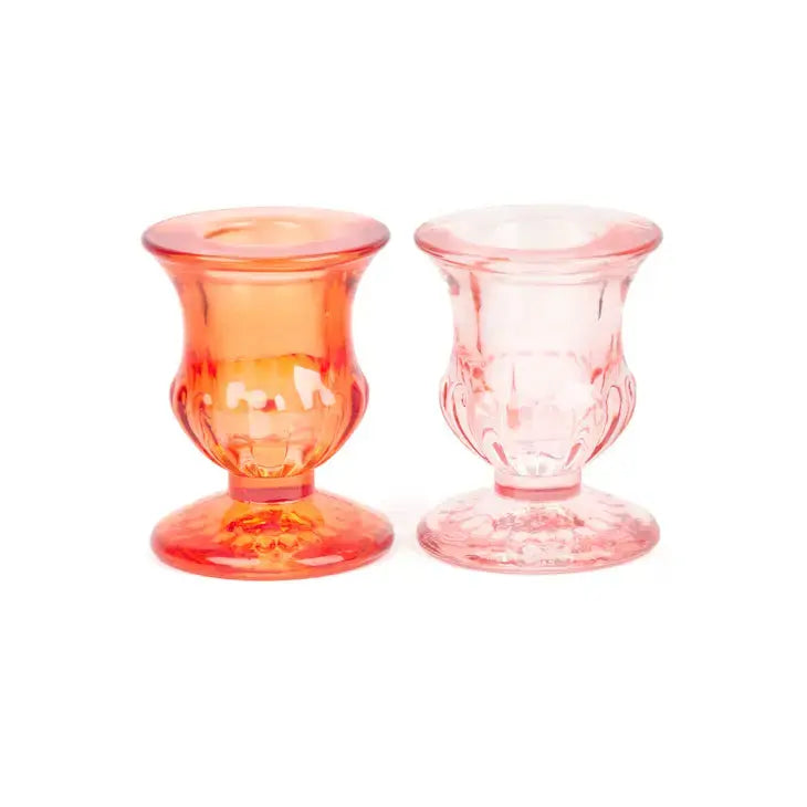 Pack Of 2 Pink And Red Crystal Candle Holders Hf HELIO FERRETI