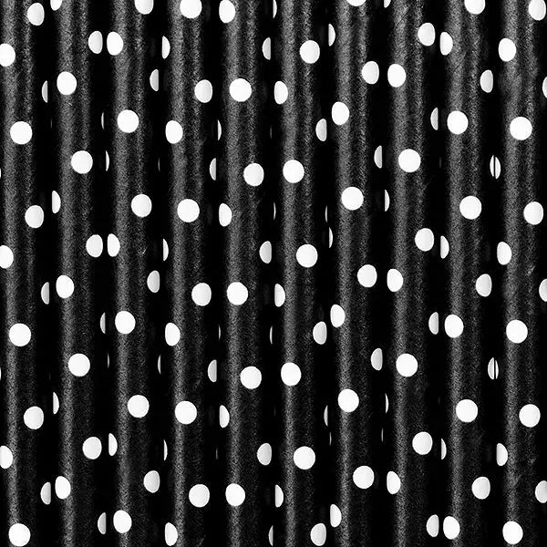 Paper Straws Black White Dots Partydeco