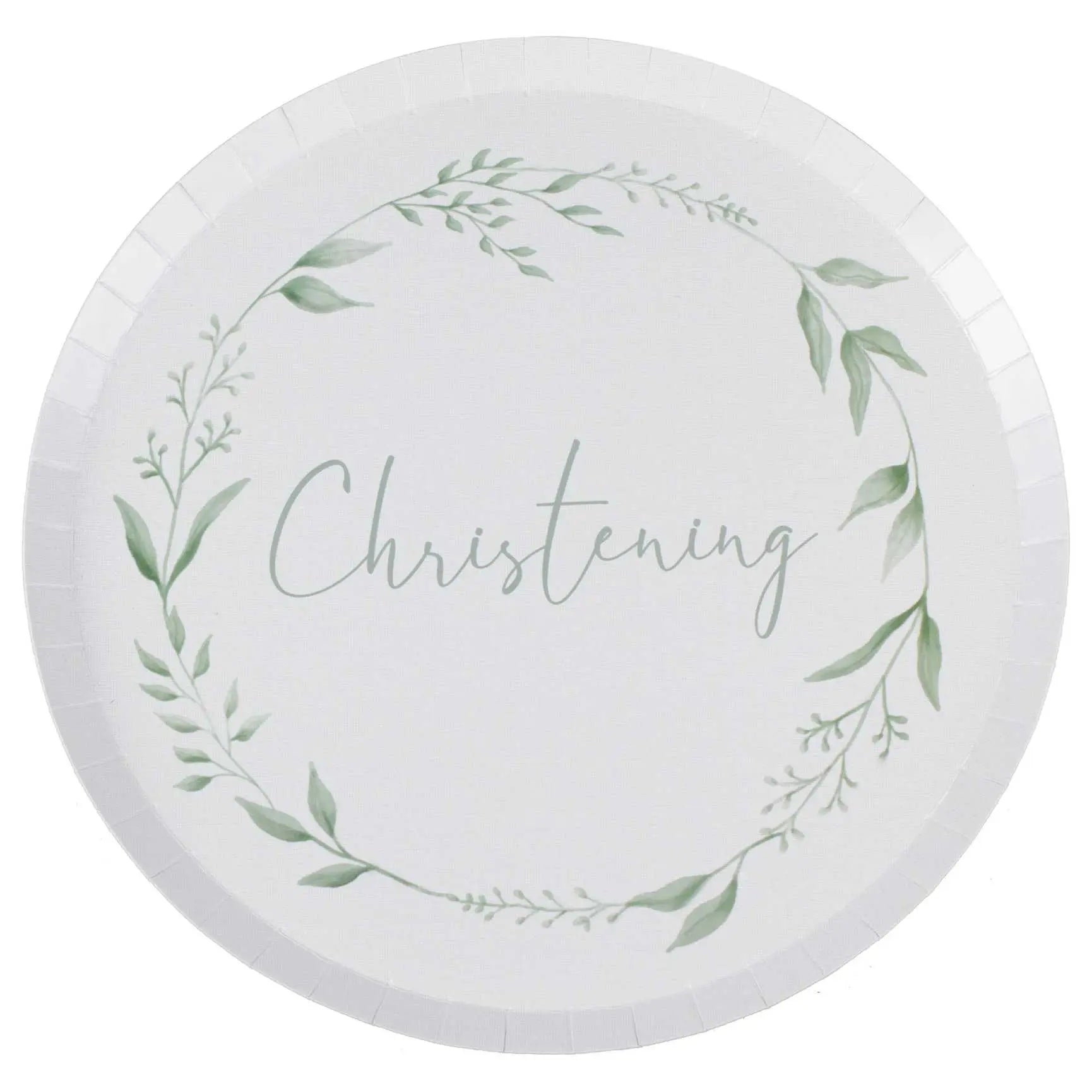 Paper plate baptism white and green Ginger Ray