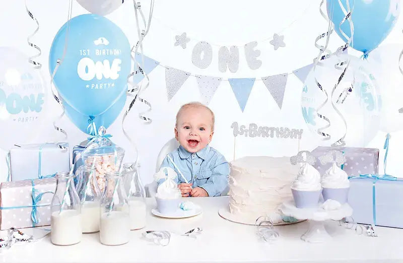 Party decorations set, 1st Birthday, silver & blue Partydeco