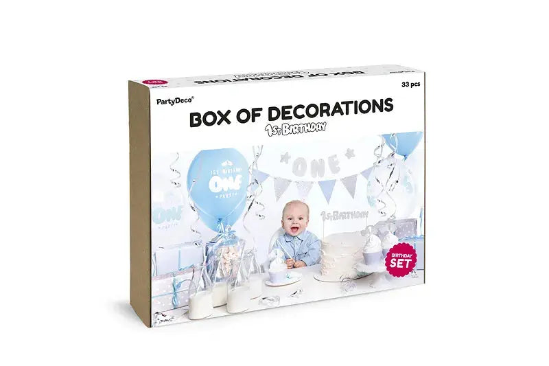 Party decorations set, 1st Birthday, silver & blue Partydeco