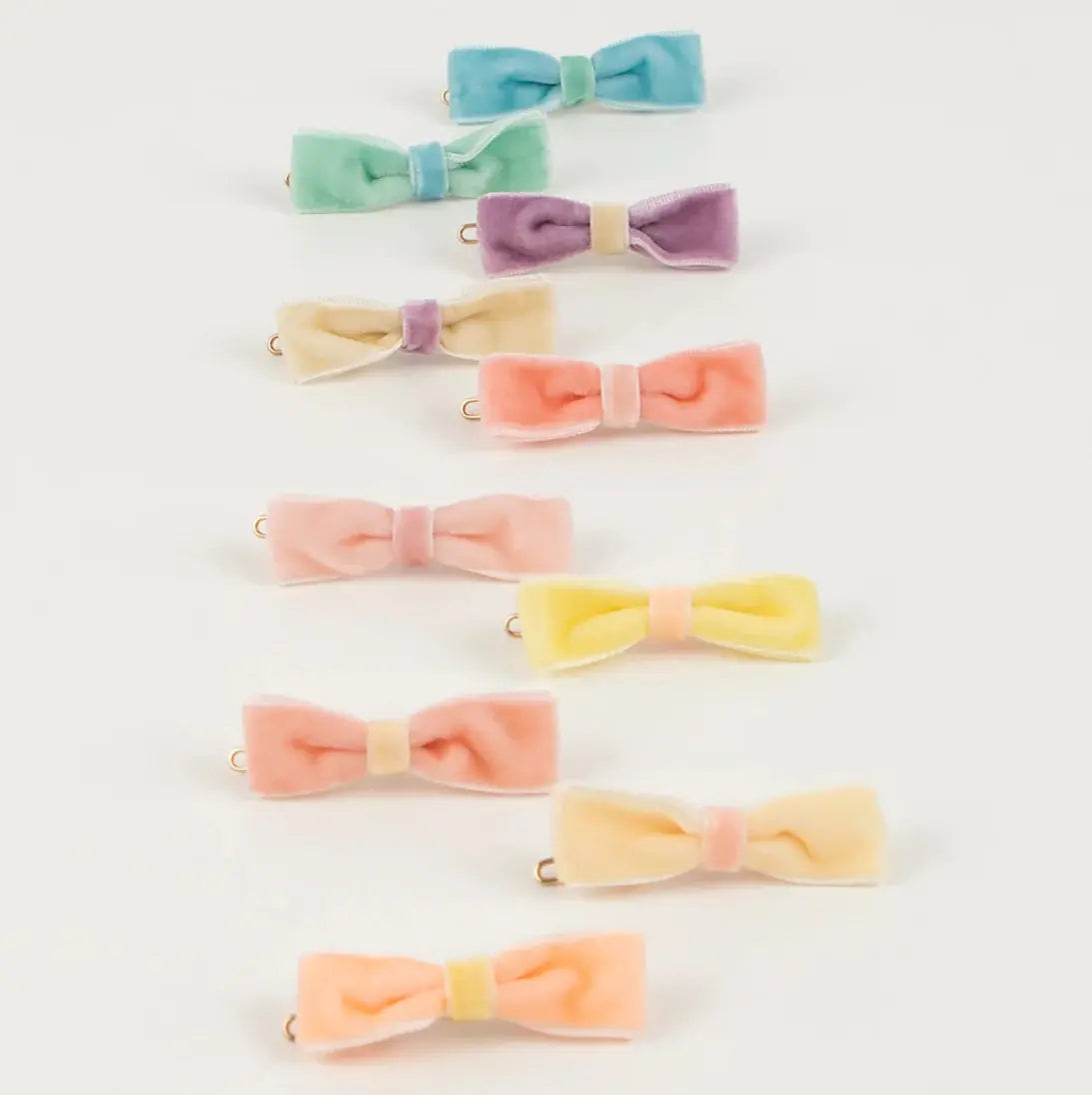 Pastel Velvet Mini Bow Clips (x 10) Meri Meri