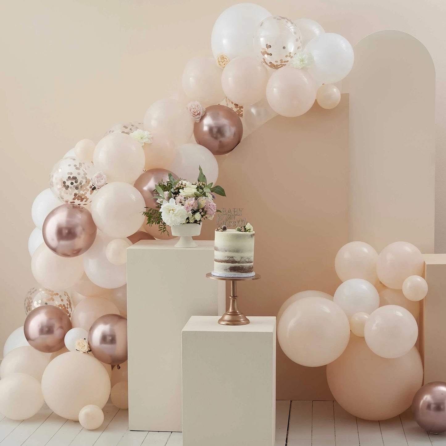 Peach, White & Rose Gold Balloon Arch Ginger Ray