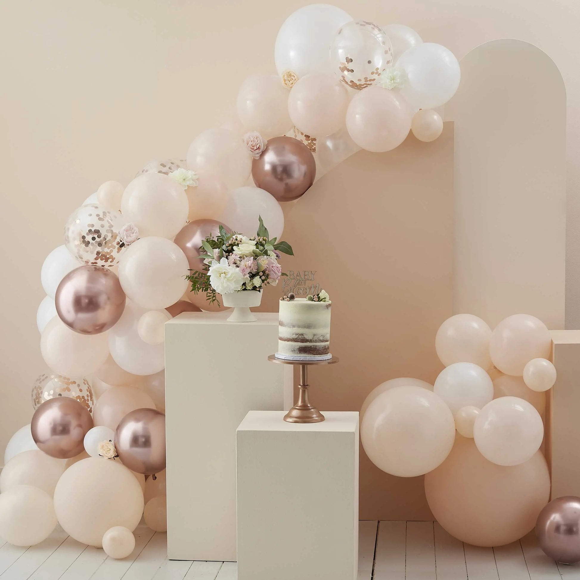 Peach, White & Rose Gold Balloon Arch Ginger Ray
