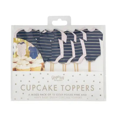 Pink And Navy Babygrow Baby Shower Cupcake Toppers Ginger Ray