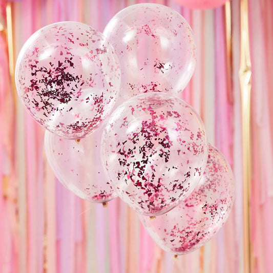 Pink Confetti Balloons -5 balloons - Ginger Ray GingerRay