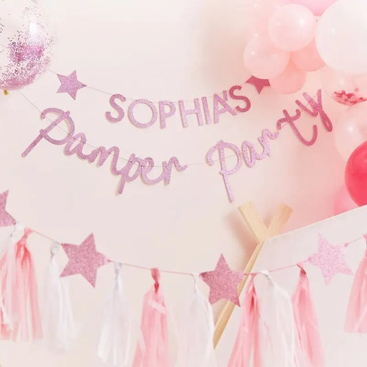 Pink Glitter Customisable Pamper Party Bunting Ginger Ray