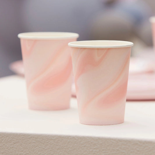 Pink Marble Print Paper Cups Ginger Ray