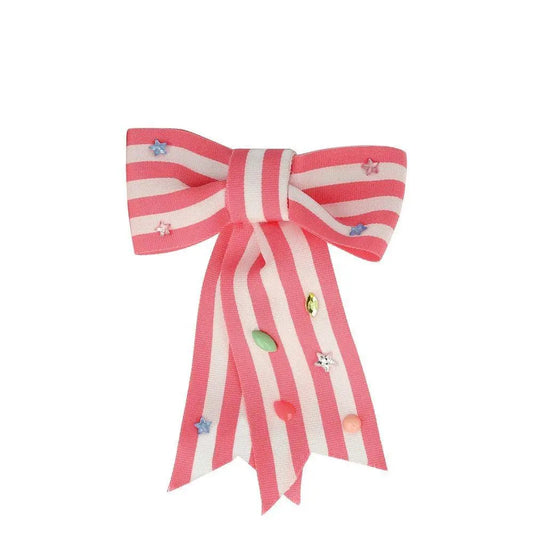 Pink Stripe Bow Hair Clip Meri Meri