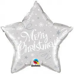 QUALATEX – FESTIVE SILVER MERRY CHRISTMAS 20″ STAR – 99818 Betallic
