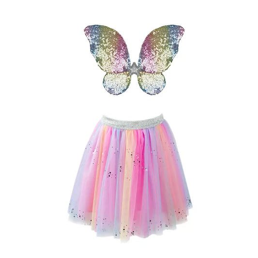 RAINBOW SEQUINS SKIRT, WINGS & WAND Great Pretenders