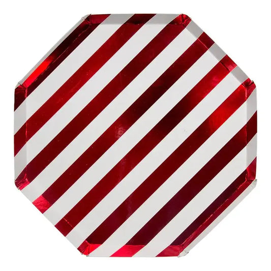 RED STRIPE OCTAGONAL PLATES Meri Meri