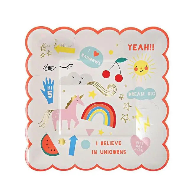 Rainbow & Unicorn Plates (small) Meri Meri