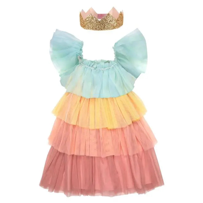 Rainbow ruffle princess dress up 5-6 yrs Meri Meri
