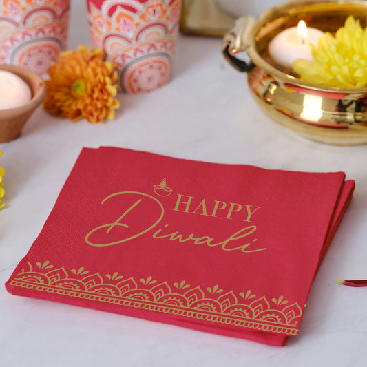 Red Happy Diwali Paper Napkins Ginger Ray