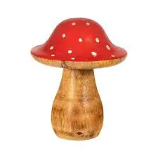 Red & White Wooden Toadstool Standing Decoration SASS AND BELLE