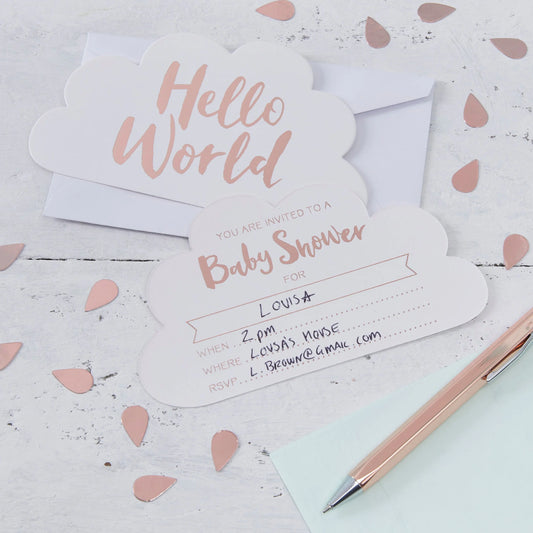 Rose Gold Baby Shower Invitations - Hello World Ginger Ray
