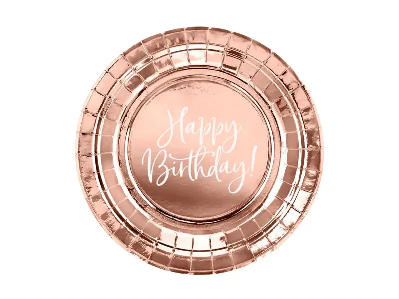 Rose Gold Happy Birthday Plates Partydeco