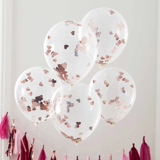 Rose Gold Heart Shaped Confetti Balloons Ginger Ray