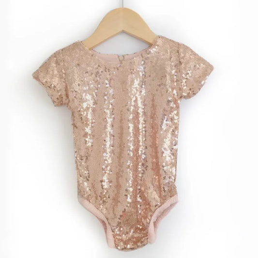 Rose Gold Sequin Leotard with Short Sleeves Faire