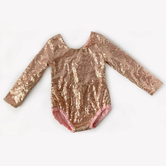 Rose Gold Sequin Long Sleeve Leotard Faire