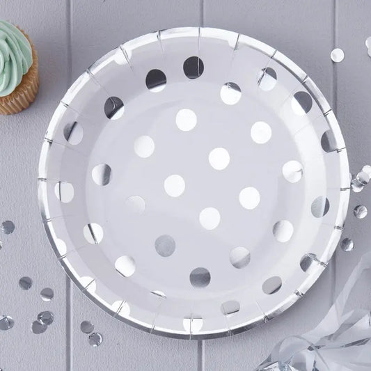 SILVER FOILED POLKA DOT PAPER PLATES GingerRay