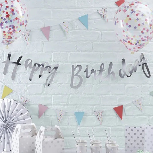 SILVER HAPPY BIRTHDAY BANNER BUNTING - PICK & MIX Ginger Ray