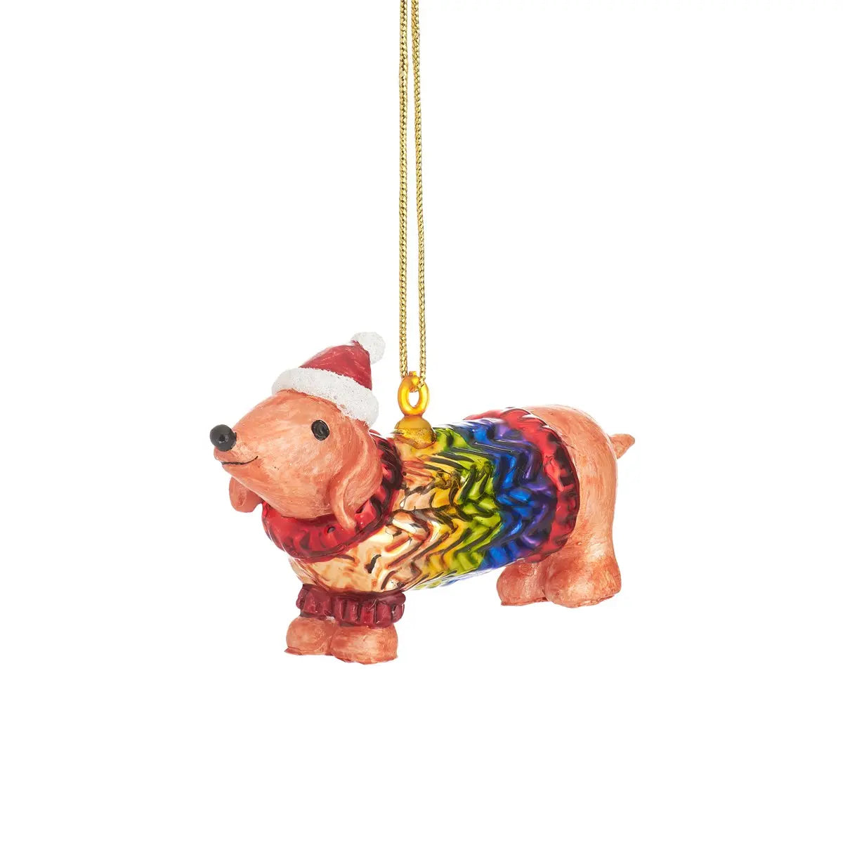 Sausage Dog In Rainbow Jumper Bauble SASS AND BELLE