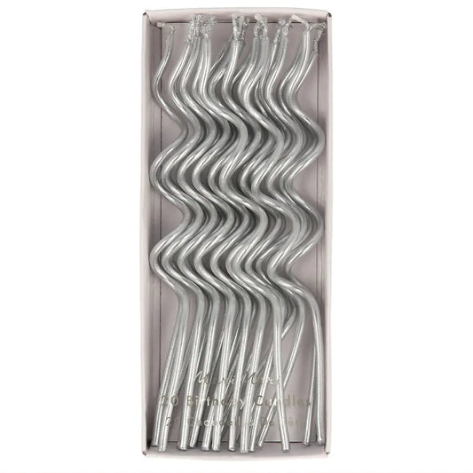 Silver Swirly Candles (x 20) Meri Meri