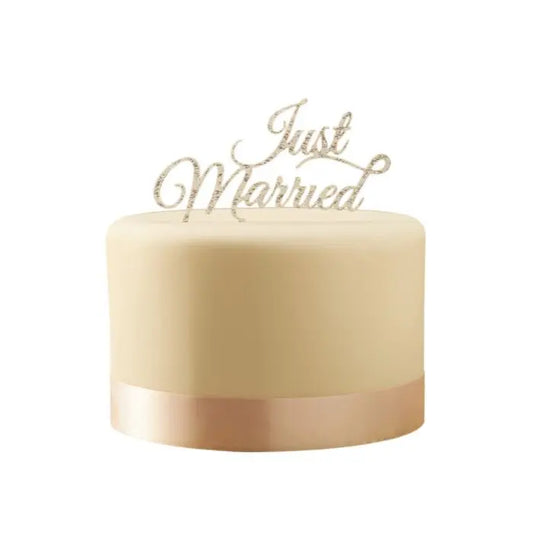 Sparkling Silver Just Married Cake Topper Ginger Ray