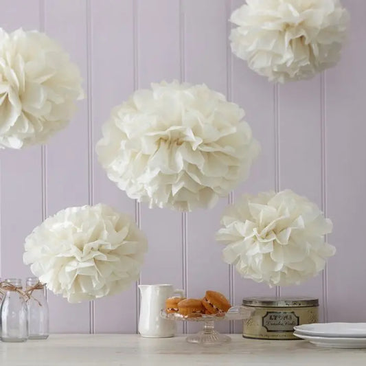 TISSUE PAPER POM POMS - IVORY - VINTAGE LACE GingerRay