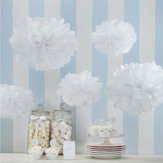 TISSUE PAPER POM POMS - WHITE - VINTAGE LACE GingerRay
